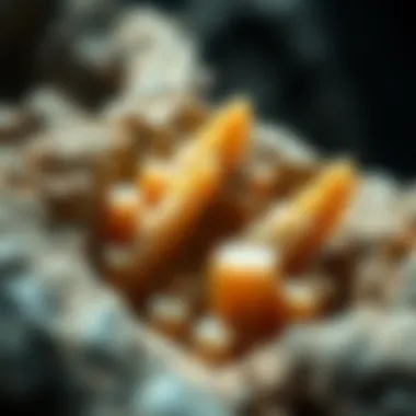 Aragonite crystals embedded in a geological rock formation, illustrating their natural habitat.