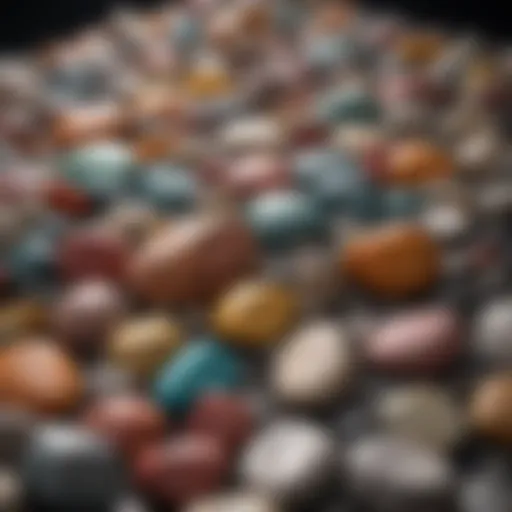 Colorful assortment of rock tumbling polishing compounds in various containers