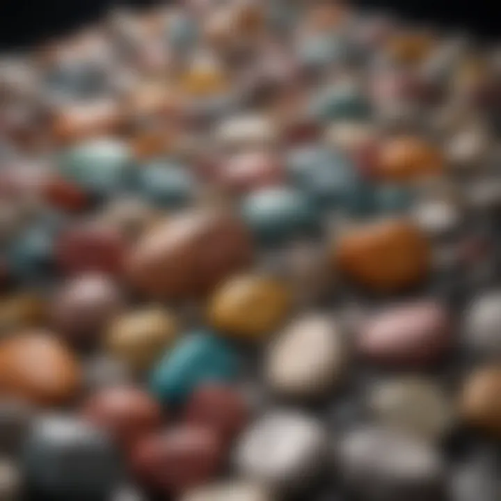 Colorful assortment of rock tumbling polishing compounds in various containers