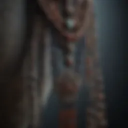 Detailed view of a beaded mala necklace showcasing intricate bead patterns