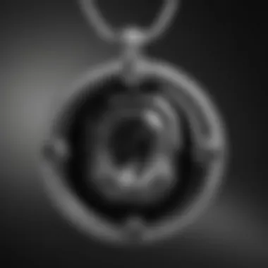 Contrast in Gemstone Design A close-up view of a black and white gemstone pendant, emphasizing the contrast and design.