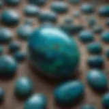 Close-up view of a polished chrysocolla cabochon showcasing its vibrant blue and green hues