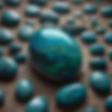 Close-up view of a polished chrysocolla cabochon showcasing its vibrant blue and green hues