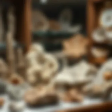 Collection display featuring various asterophyllite specimens.