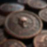 Antique copper pirate coins showcasing intricate designs