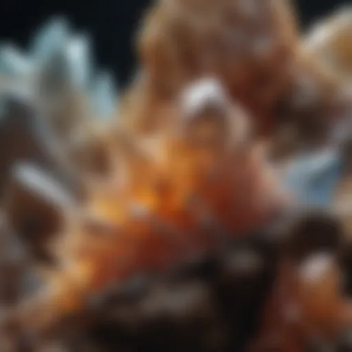 A close-up view of different crystal formations showcasing their unique structures and colors
