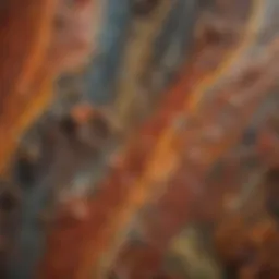 A close-up view of crystalline jasper showcasing intricate patterns and vibrant colors.
