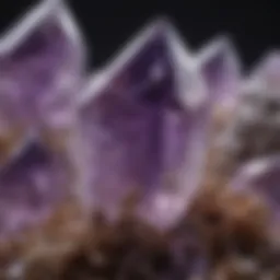 A close-up view of a shimmering amethyst crystal showcasing its intricate facets.