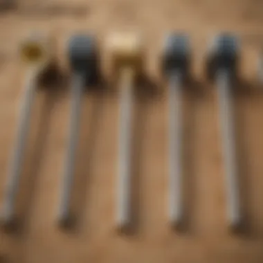 Different types of metal detectors lined up for comparison.