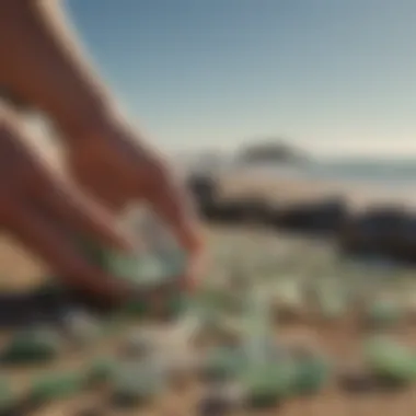 Person enjoying sea glass collecting at a picturesque beach