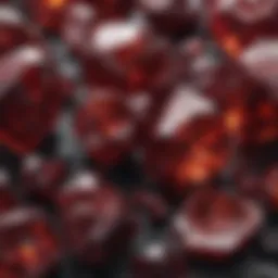 Close-up view of almandine garnet crystals showcasing their deep red color and natural facets