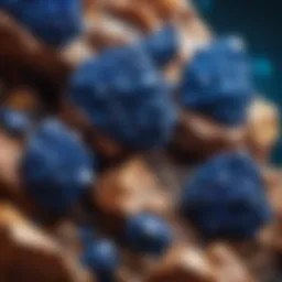 Close-up view of azurite crystals showcasing their vibrant blue color and unique texture.