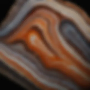 Close-up view of banded agate showcasing intricate color patterns