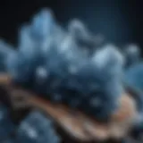 Glistening blue celestite crystals against a contrasting background