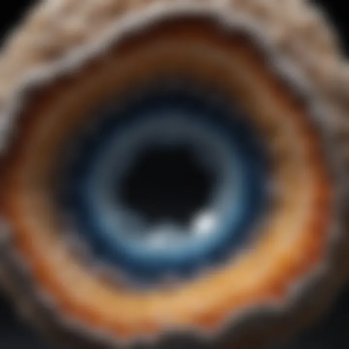 A detailed close-up of a geode revealing the inner crystalline structure.
