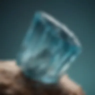 A close-up view of an aquamarine gemstone with natural inclusions, showcasing its uniqueness