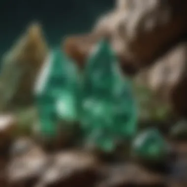 Geological Origins of Green Crystals An illustration representing the geological formations where green crystals are typically found.