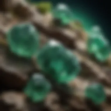 Metaphysical Properties of Green Crystals An artistic depiction of green crystals with metaphysical symbols illustrating their spiritual significance.