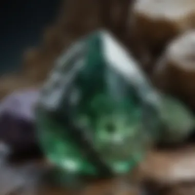 Close-up of a polished green gemstone highlighting its intricate details and natural beauty.