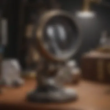 A lighted jewelers magnifier positioned over a vintage collectible