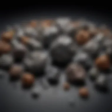 Artistic Arrangement of Celestial Meteorite Specimens A collection of meteorite specimens arranged artistically on a dark surface, emphasizing their cosmic origin.
