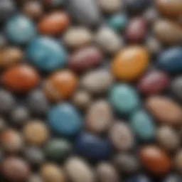 Close-up view of assorted natural stone cabochons showcasing their unique patterns and colors