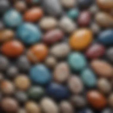 Close-up view of assorted natural stone cabochons showcasing their unique patterns and colors