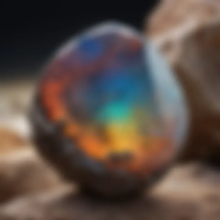 Close-up of a rough opal stone illustrating its natural beauty and texture.