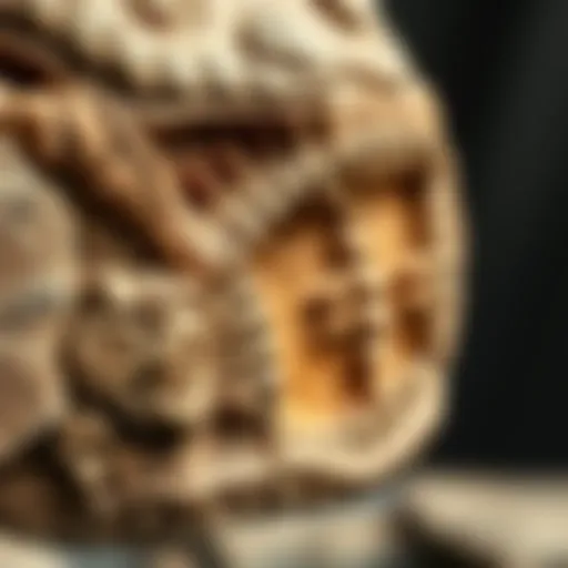 Detailed view of a raptor fossil showcasing unique features