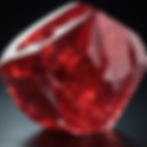 Close-up view of a ruby crystal highlighting its vibrant red color and natural facets