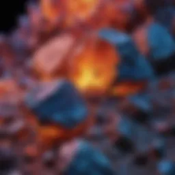 Close-up of minerals under short wave UV light showcasing fluorescence