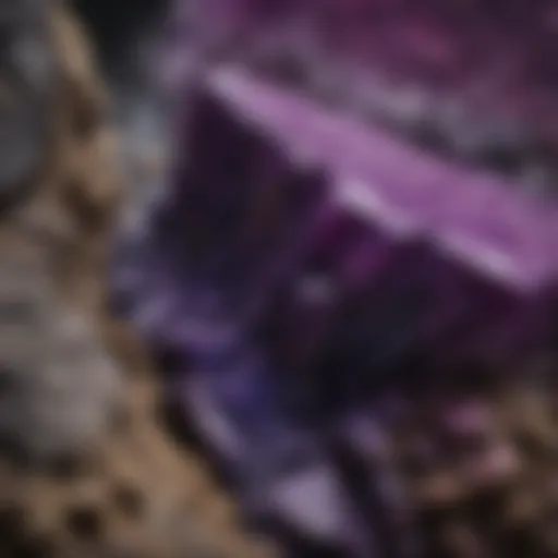 A close-up view of raw sugilite showcasing its vibrant purple hues and unique textures.