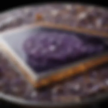 Intricate Patterns of Amethyst Tables Close-up view of a beautifully crafted amethyst table showcasing its intricate patterns and colors.