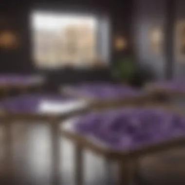 Showcasing Amethyst Tables in a Gallery A collection of various amethyst tables displayed in a gallery, illustrating their market trends and appeal.