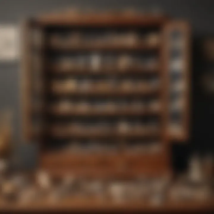 A well-organized collection of fossils displayed in a collector's cabinet