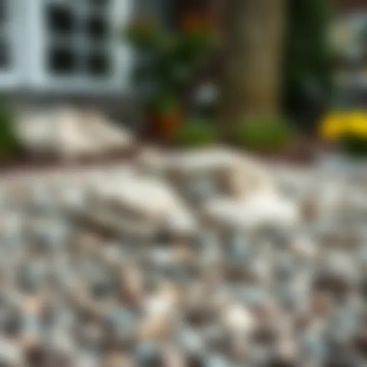 An outdoor decorative feature made with small river rocks, illustrating creative design in landscaping.