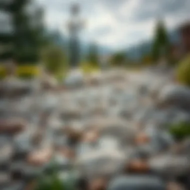 Beautifully Landscaped Garden with Small River Rocks A picturesque landscape featuring a garden adorned with small river rocks, enhancing the aesthetic appeal.