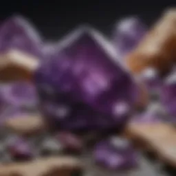 A stunning display of various purple stones and crystals arranged artistically
