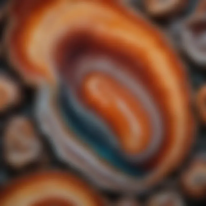 Close-up of a vibrant agate crystal showcasing intricate patterns