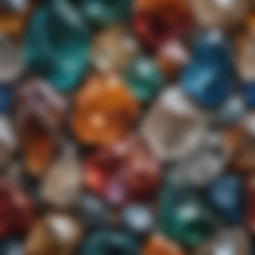 A close-up of various crystals showcasing their unique colors and formations