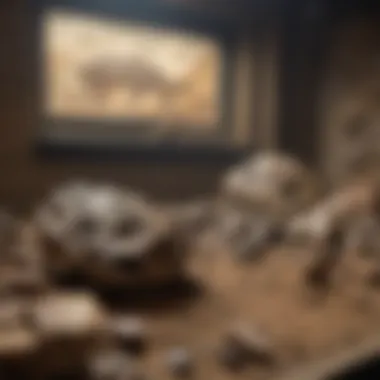 Diverse Fossil Exhibits: A Window into the Past An exhibit of various fossil specimens in a natural history museum.