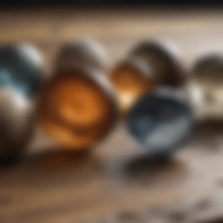 A comparison of various types of geological hand lenses on a wooden surface
