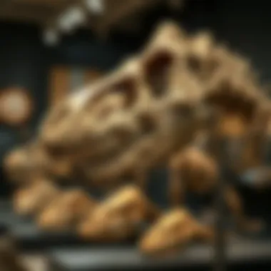 Educational display featuring Allosaurus skull replicas in a museum setting