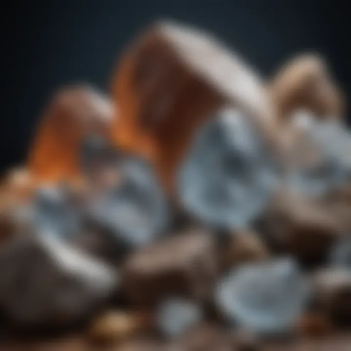 An artistic display of various types of big crystal rocks arranged aesthetically