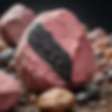 Artistic arrangement of pink rock with black spots emphasizing its aesthetic appeal