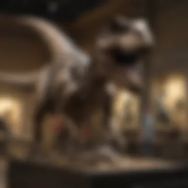 Interior of a renowned museum filled with dinosaur skeletons and educational displays