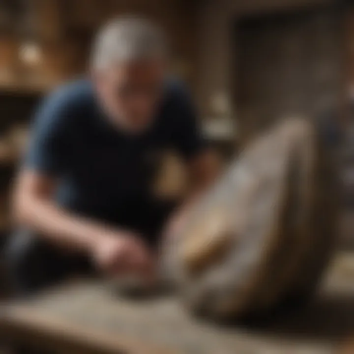 Collector examining a mammoth molar for valuation