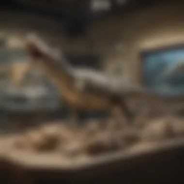 Fossil Exhibition Featuring Mosasaur Displays A scenic view of a fossil exhibition featuring mosasaur displays