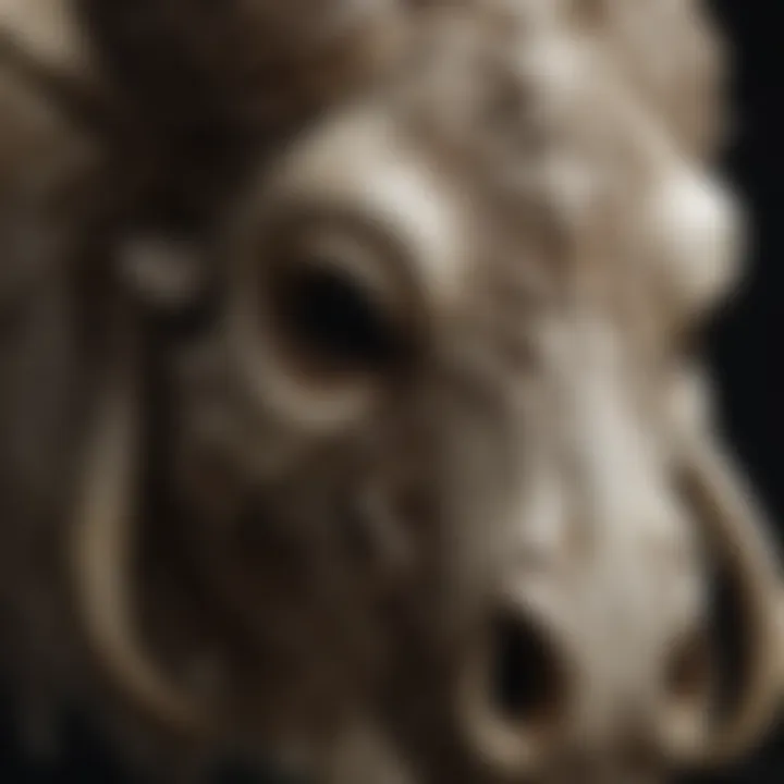 Close-up of intricate details on a musk ox skull, showcasing its natural beauty