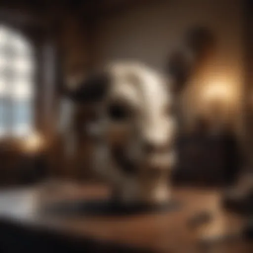 A beautifully preserved musk ox skull displayed in an elegant setting